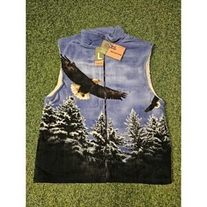 Trail Crest Vest Mens Large Blue Bald Eagle Trees Fleece Sherpa Lined Nature